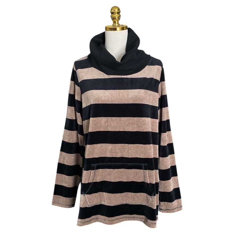 Calvin Klein Performance Women's Striped Velour Cowl Neck Pullover Sweatshirt XL